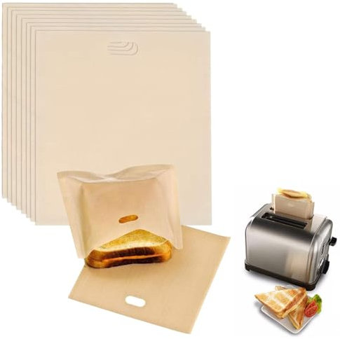 8 Pcs Toaster Bags, Reusable Toastie Bags for Toaster, Non-Stick Sandwich Bag for Toaster, Microwave & Grill (17 x 19cm)