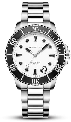 Seagull Automatische Taucheruhr für Herren, 200 m wasserdicht, mechanische Uhr, Saphirglas, 316L Edelstahl-Armband, Oktopus-Gravur, Gehäuseboden 6203