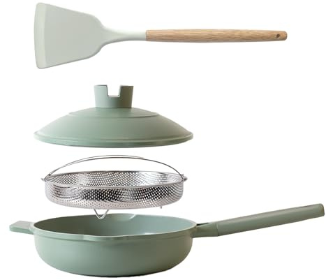 Lakeland 8-in-1 Only Pan – Sage Green Steam, Simmer, pan-Fry, Boil, sauté, stir-Fry Braise Strain 26cm Diameter