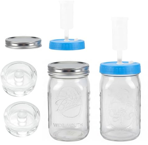 Punorric 2-Pack Mason Jar Fermentation Kit - 1000ml Glass Fermenting Jar with Airlock Lids & Weights, Kimchi Container for Sauerkraut/Pickles, Airtight Glass Pot with Lid for Fermentation