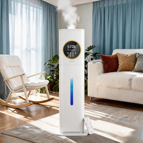 HomeBloom 8L Humidifier - 40H Runtime for Large Room, Top Fill Cool Mist with Remote Control & LED Display Auto Shut-Off, Essential Oil & UV Sterilization, 360° Nozzle, Quiet for Bedroom (White)