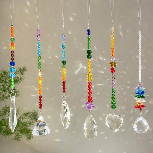 Fesnova Sonnenfänger Catcher Kristall Regenbogen Suncatcher,Suncatcher Chakra Perlen Fensterdekoration,für Hängende Prisma Ornamente,Sonnenfänger Fenste,Haus Garten Party Hochzeit Dekoration,5 Stück