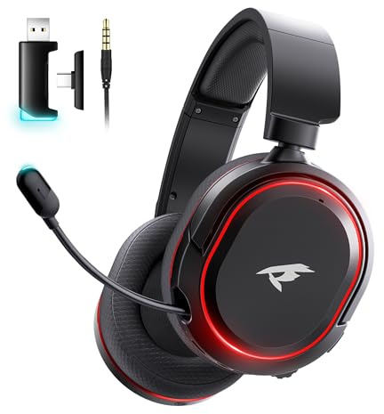Picun G2 Wireless Gaming Headset with Mic for PC PS5 PS4 Switch, Black Red | 7.1 Virtual Surround Sound ,Hi-Res Audio, 2.4GHz/Bluetooth 5.4/Wired, 100H Playtime, ENC Noise-Canceling Mic, RGB
