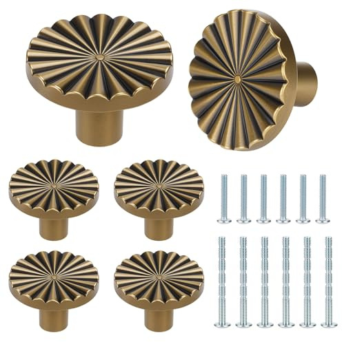 oumuik Schrankknöpfe Gold Runde möbelgriffe Vintage Zinklegierung griffe mit einem Schrauben für schrank kommode Bad küche Schlafzimmer Robust und langlebig 6 Stück