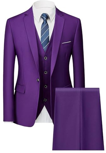 Uomo 3 pezzi Set Vestito Colore Solido Abito Business Giacca con Pantaloni Set Abito da Sfera Festa di Nozze per gli Uomini