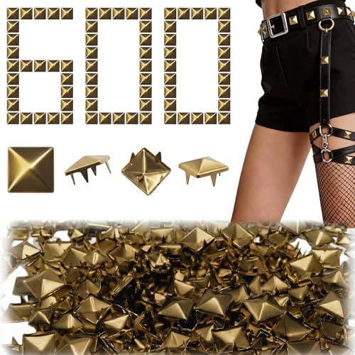 Hexizexi 600 Stück Quadratische Nieten Metall 10mm Studs Pyramiden Spike Nieten Bronze Nieten für Leder Ziernieten DIY Punk Niete für Kleidung Taschen Gürteln Mänteln Schuhen Handschuhen