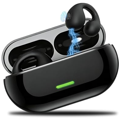 Open Ear Clip On Headphones, Wireless Bluetooth 5.3 Sports Earbuds with Mic | 30H Playtime, Low Latency, IPX6 Waterproof Ear Clip Earphones, for Running, Gym, Compatible with Android & iOS