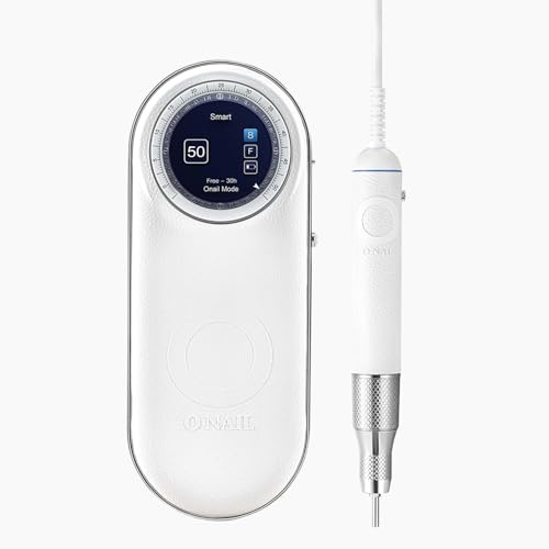 Professional Electric Nail Drill Machine - O NAIL 50,000 RPM E-File with LCD Display, Cordless Rechargeable Nail File for Acrylic Gel Removal, Low Vibration, 3mm Bits for Home & Salon Use [White]