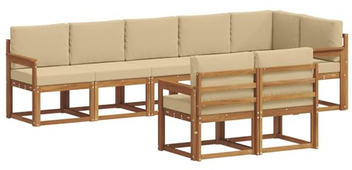 vidaXL Outdoor-Sofagarnitur mit Kissen 8 pcs Natur und Beige, Garten, modernes Outdoor-Sofa für Terrassensitzplätze, stylisches Lounge-Sectional-Set, haltbare Möbel für Komfort