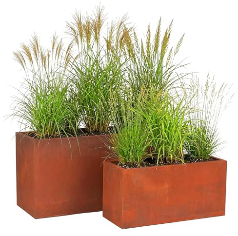 Relaxdays Pflanzkübel, 2 Größen, Rostoptik, Garten, Terrasse, Balkon, braun | Pflanzkästen rechteckig, Blumenkübel, Stahl