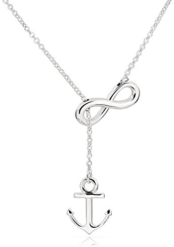 ELBLUVF Edelstahl kette Rose Vergoldet Versilbert Anker Infinity Lariat Y Halskette 45.7 cm Für Frauen（Silber）