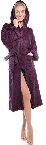 aqua-textil Föhr Peignoir De Bain Capuche De Couleur Unie Longue Poches Appliquées Surpiqúre Femme Homme Unisexe Pur Coton M couleur prune