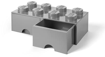 LEGO Brick Schublade 8 Knöpfe, 2 Schubladen, stapelbar Aufbewahrungsbox, 9,4 l, grau, 194 – M. Stein grau