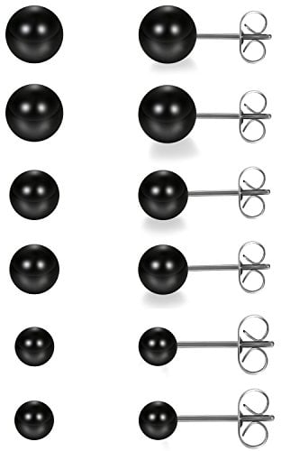 JewelryWe Schmuck 6 Paar Damen Ohrstecker, Elegant Edelstahl Imitation Perlen Kugel Ohrringe Gestüt Stecker Silber Schwarz 3~8mm für Frauen Mädchen