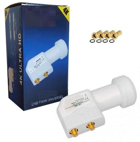 LNB Twin Full HD 4K Tête Parabole 2 Sorties 0,1dB + 4 Fiches F Gold