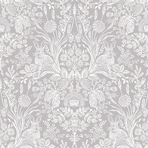 Holden Decor Harlen Papier peint damassé Arbres Fleurs Hérissons Feuilles Lapins
