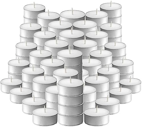 L'ner Tea Light Candles – Set of 100 Unscented Tea Lights – Burns Aprx. 4 Hours – Party & Ambience Candles – Restaurant Decorations