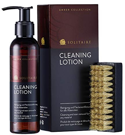 SOLITAIRE Edles Schuhputzset Schuhreinigungs-Set 2-tlg. für Leder, Textil | Universal Schuh Cleaner Lotion und Schuhbürste zum Schuheputzen, Fleckenentfernung für Schuhe, Taschen, Glattleder, Wildleder