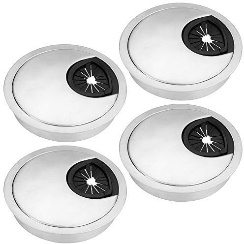 STARVAST 4Pcs Passes Cables Bureau, Passe Cable Fil Métal Brossé Design pour Table de Bureau - Passe Câbles Ronds Encastrables 60cm - Argent