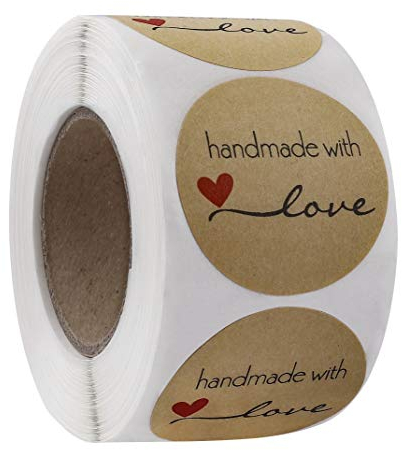 Kraftpapier Aufkleber Handgemacht Label Papier Rund DIY Selbstklebend Abdichtung Etiketten Geschenksticker für Backen Geschenktüten oder Selbstgemachte Geschenke 1 Rolle 500 Stück (Durchmesser 3.8cm)
