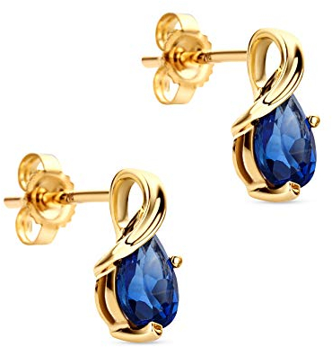 Orovi – Ohrringe Tropfenform aus 9 Karat Gelbgold (375) mit Saphir (0,72 ct) – Gold Ohrstecker Damen mit Edelstein in edler Krappenfassung – Goldohrringe allergenfrei & handgemacht (10 x 4.5 mm)