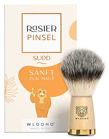WLDOHO Rasierpinsel Vegan mit Holzgriff aus Ahornholz für Rasierhobel Rasur - Dachshaar Imitat - SUED