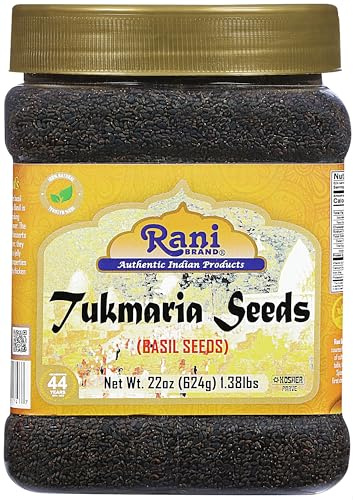Rani Tukmaria (Natural Holy Basil Seeds) 1.38lbs (22oz) 624g PET Jar Used for Falooda / Sabja Dessert, Spice & Ayurveda Herbal ~ Gluten Friendly | NON-GMO | Kosher | Vegan | Indian Origin