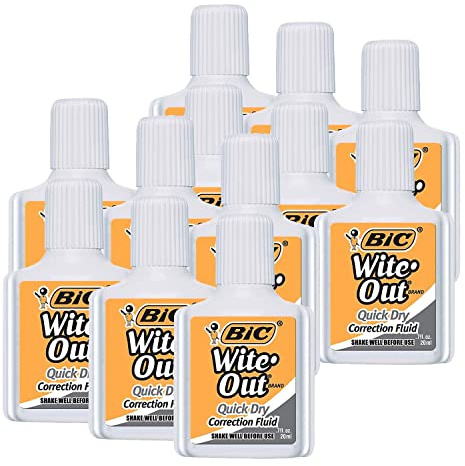 BIC Wite-Out Quick Dry Correction Fluid, White, Pack of 12 (BICWOFQD12WHI-12)