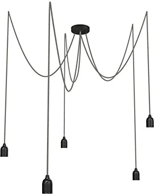 Relight Pendelleuchte 5-flammig Kraken (höhenverstellbar), E27 Lampenfassungen aus Bakelit, 5x 5 Meter Textilkabel Leinen-Schwarz Zick Zack
