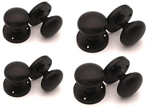 Haven Heritage Door Knobs Set - Matt Black Internal Door Knob Set - Round Sprung Mortise Design, Rose Diameter 56mm for Interior Doors, Black Mortice Knob, Internal Door Handles - 4 Pairs
