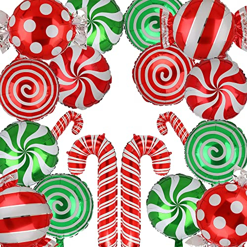 Weihnachten Zuckerstange Ballon Set Pfefferminz Mylar Ballons Rot Grün Strudel Folienballons Geburtstag Deko Lieferungen Süßigkeitenland Thema 18 Stück Kit