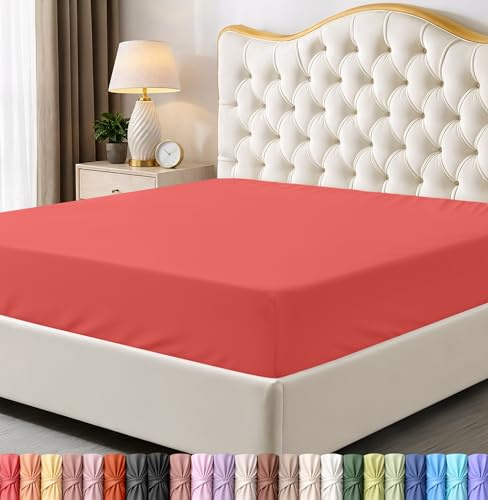Utopia Bedding King Fitted Sheet - Bottom Sheet - Deep Pocket - Soft Microfiber -Shrinkage and Fade Resistant-Easy Care -1 Fitted Sheet Only (Coral)