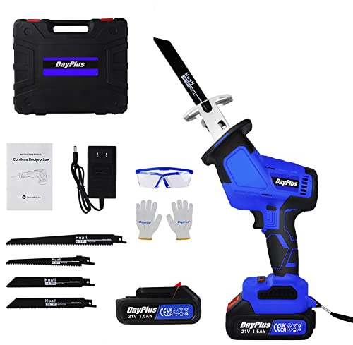 Reciprocating Saw, 21V Cordless Battery Powered Reciprocating Saw, 0-3000SPM Variable Speed Electric Saw, Tool-Free Blade Change, LED Light, 20mm Stroke Length, Sabre Saw Electric Garden Saw for trees