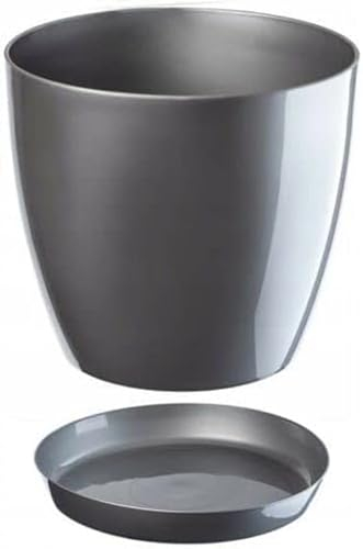 B2C Plant Pot Flower 20 Colours 9 sizes Gloss Plastic Plant Pots Planter Saucer Tray Deco (23 cm/ 9 inch, Silver)