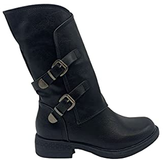 STILL Stivale Donna Scarpe Stivaletto con Fibbia Laterale Zip Cerniera Biker Motociclista Stivali Inverno Nuovi 39 Nero