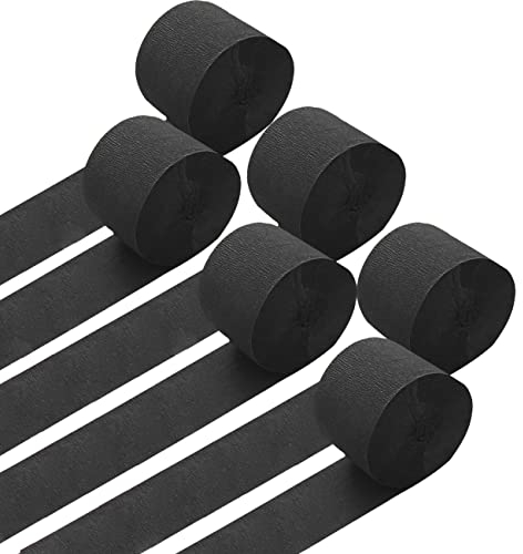 Ainmto 6 Rollen Schwarz Krepppapier, Kreppbänder, Krepppapier Luftschlangen Dekoration(4.5 cm x 25 m)