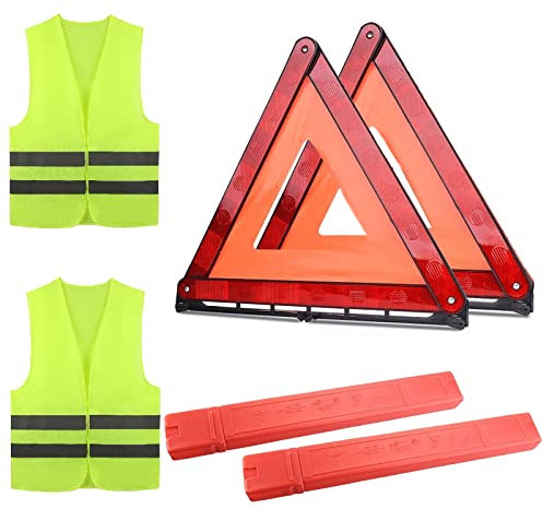 TourKing Kit de advertencia de triángulo de seguridad, 4 en 1, paquete de 4 unidades plegables para coche, kit de triángulo de advertencia de seguridad vial para viajes en carretera