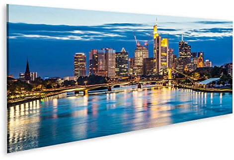 islandburner Bild auf Leinwand Schöne Aussicht Auf Frankfurt Am Main Skyline An Der Dämmerung Deutschland 120x 40cm - Wandbild Poster Kunstdruck Bilder
