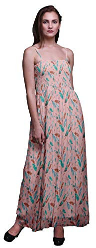 Bimba Facets Robe d'été décontractée pour femme Longue robe bustier smockée, Rose saumon clair., M