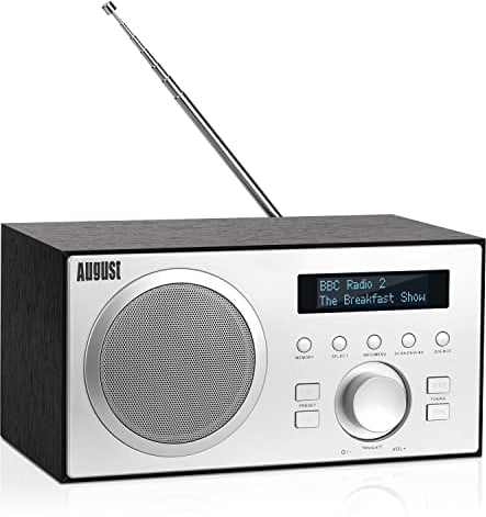 August MB420 - Radio FM Dab+ Bluetooth Bois Secteur - Radio numérique Terrestre Dab Plus MP3 Lecteur clé USB, Digital et Analogique - HiFi Filaire Réveil Prise écouteur 3.5mm Ecran Noir