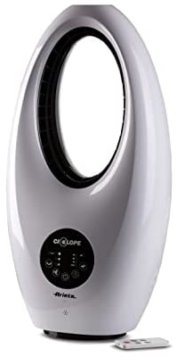 Ariete 803 - Ventilador digital cíclope, sin aspas, 60 W, de mesa, silencioso, función oscilación, temporizador hasta 7,5 h, 3 velocidades, luz LED, blanco