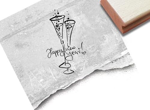 Stempel Happy new year! Sektgläser - Silvester Stempel Glückwünsche Prosit Neujahr Prost Guten Rutsch Viel Glück Tischdeko Scrapbook - zAcheR-fineT