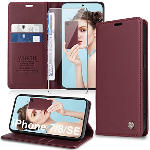 Handyhülle für iPhone SE 2020/2022 Hülle,iPhone 8/7 Hülle [mit Schutzfolie][Premium PU Leder] Klapphülle Ständer Kartenfach Magnetic Flip Case Cover Etui Tasche Schutzhülle für iPhone SE 2022/2020/8/7