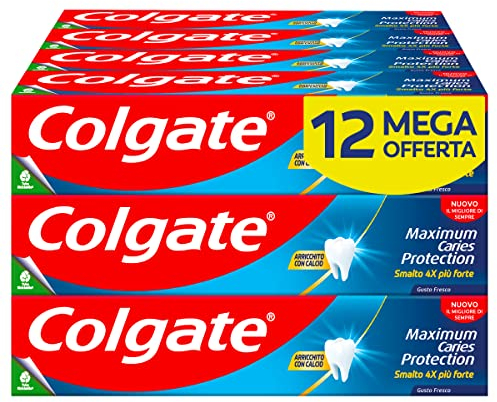 Colgate Maximum Caries Protection 12 Packungen mit 75 ml | überlegene Anti-Aging-Technologie***| 4x stärkerer Nagellack | Fluorid-Zahnpasta mit Arginin | toller Minzgeschmack