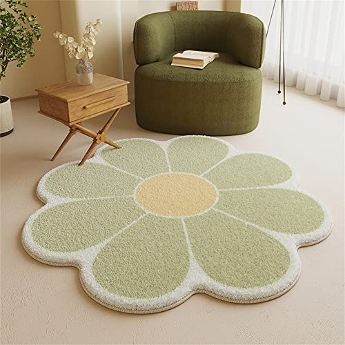 Morbuy Flauschig Weicher Teppich in Blumenform - Nordisch Blütenblatt Runde Bodenmatte Waschbar rutschfest Shaggy Teppiches für Kinderzimmer Wohnzimmer Schlafzimmer Dekoration (100cm,Grün)