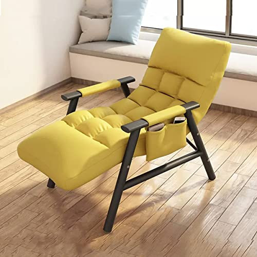 YCKEGEW Relaxliege Für Kleinen Raum Sessel Wohnzimmersessel Relaxsessel Einzelsofa Sessel Schlafsessel,Moderner Akzentstuhl Mit Seitentasche, Verstellbare Rückenlehne (Color : Yellow)