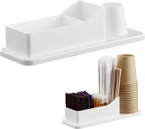 Navaris Organizzatore Porta Bicchieri Salviette Zucchero e Palette Caffè - Stazione Portazucchero Portabicchieri - Tea Station 24,4 x 8,7 x 6,8 cm - Bianco