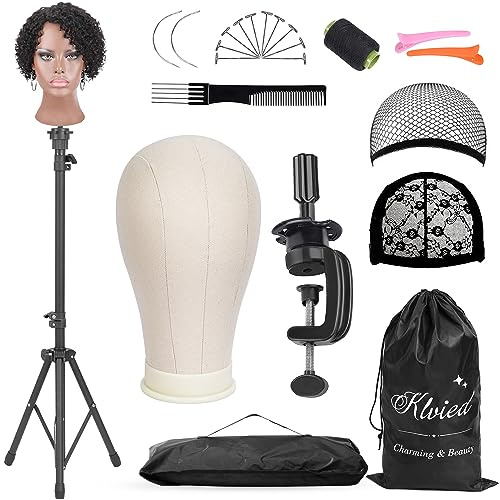 Klvied Wig Stand Set, 22in Head, Adjustable