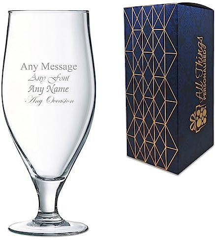 Personalised Engraved Stuttgart Stemmed Pint Beer Glass, Personalise with Any Message for Any Occasion, Choose from a Variety of Fonts, Gift Box Included, Laser Engraved