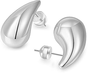 MOROTOLE Träne Tropfen Ohrringe Dupes für Frauen Sterling Silber Leichtgewicht Silber Wassertropfen Ohrringe Hypoallergene Chunky Silber Hoops Ohrringe